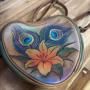 Anuschka Hand Painted Genuine Leather Heart Crossbody Bag
